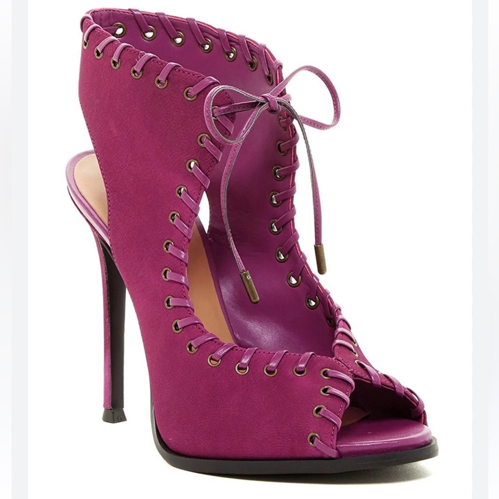 Nine West Hotstuff leather Women's Purple Slingback Sandals lace up heels 5M